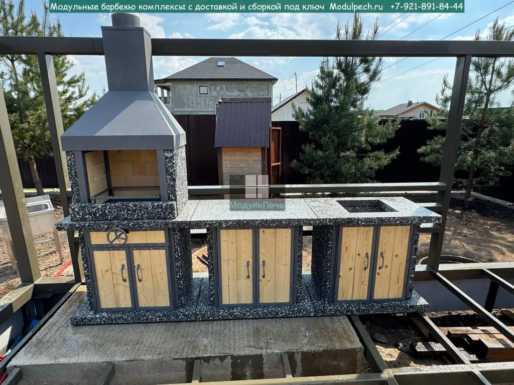 Мангал из гранита 60 см, разделочная зона, секция с мойкой 710 — фото 5